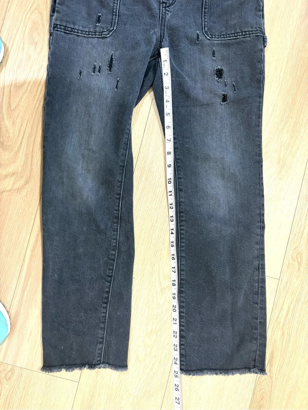 Old Navy Girls XL 14 Black Distressed Denim Overalls Raw Hem Grunge